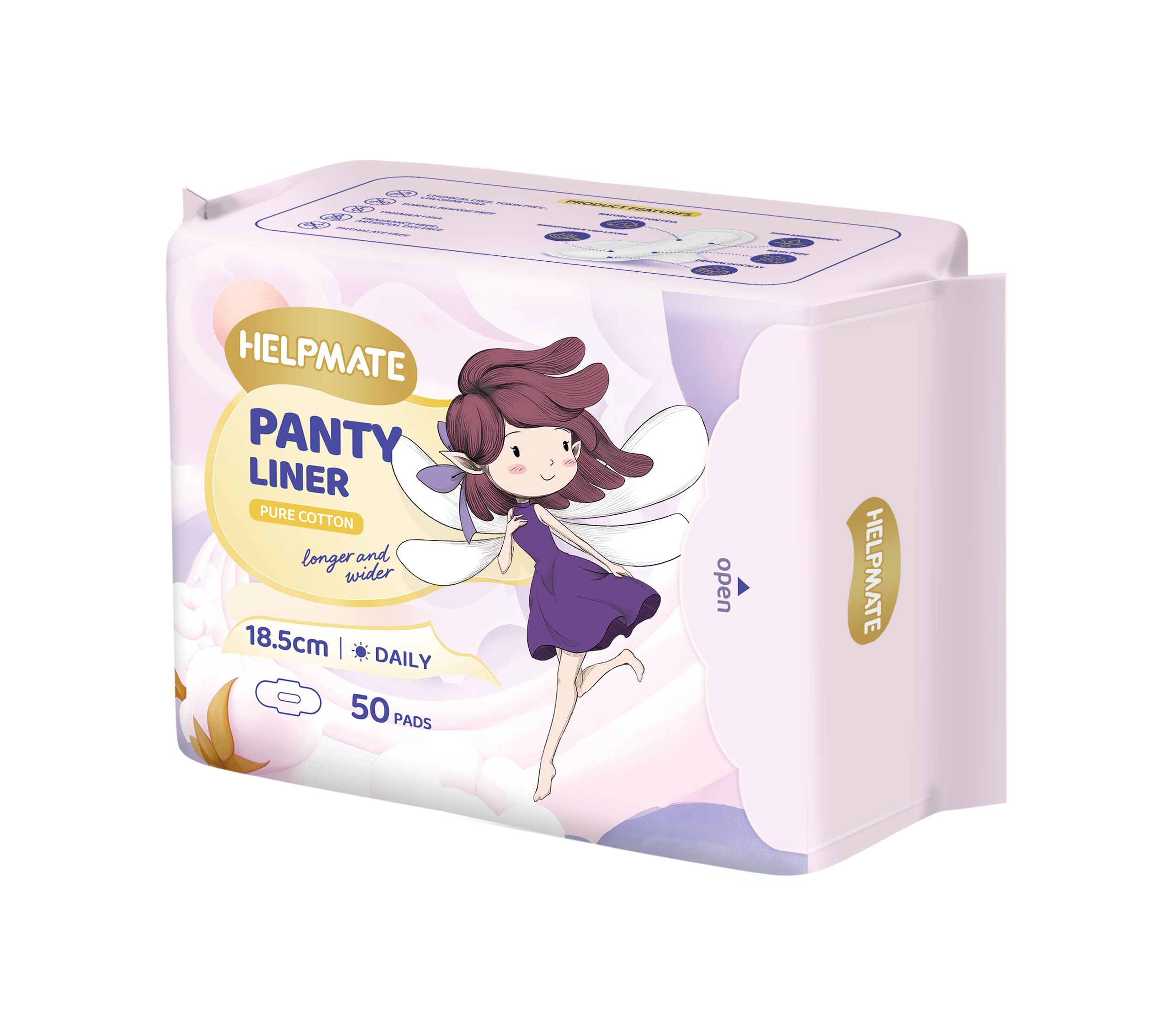 Customization OEM ODM Cotton Breathable Soft Anion Lady Woman Helpmate Panty Liner 185mm